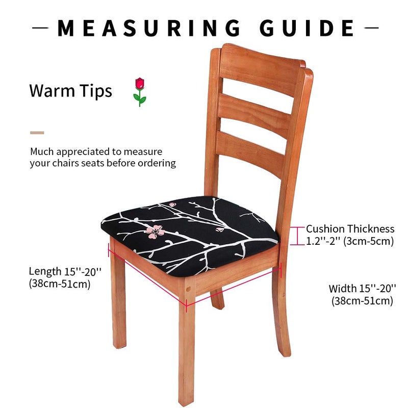 Gute Stretch Printed Chair Seat Covers with Elastic Ties and Button, Removable Washable Dining Upholstered Chair Protector Seat Cushion Slipcovers for Dining Room, Officeï¼ŒBlack - Image 3